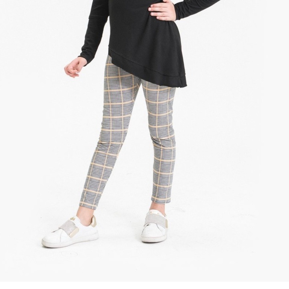 Tru Luv | Plaid Leggings in Black, White, Mustard